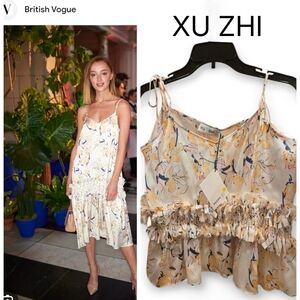 NWT XU Zhi Braid Canary Floral Print Women's Top - Cream & Yellow Sz 14Uk/ 10 Us